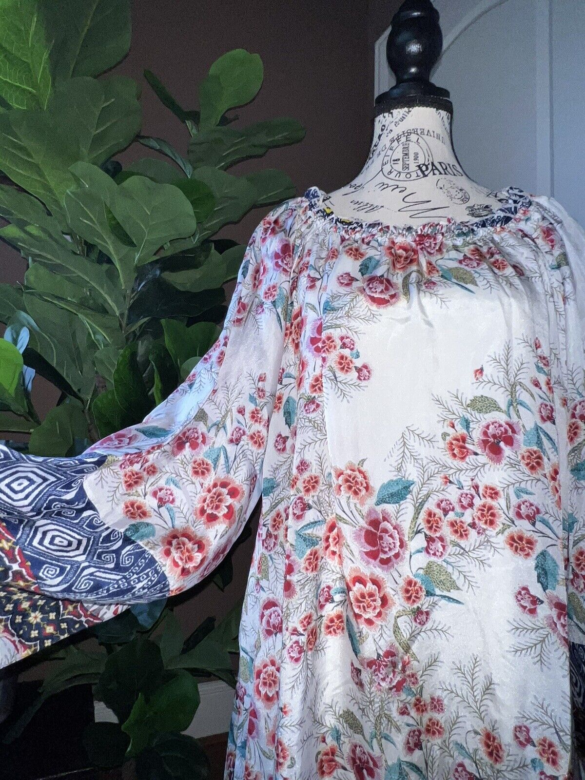 Johnny Was 100% Silk Mini Dress Tunic Top & Slip XL Kimono Sleeves SPRING