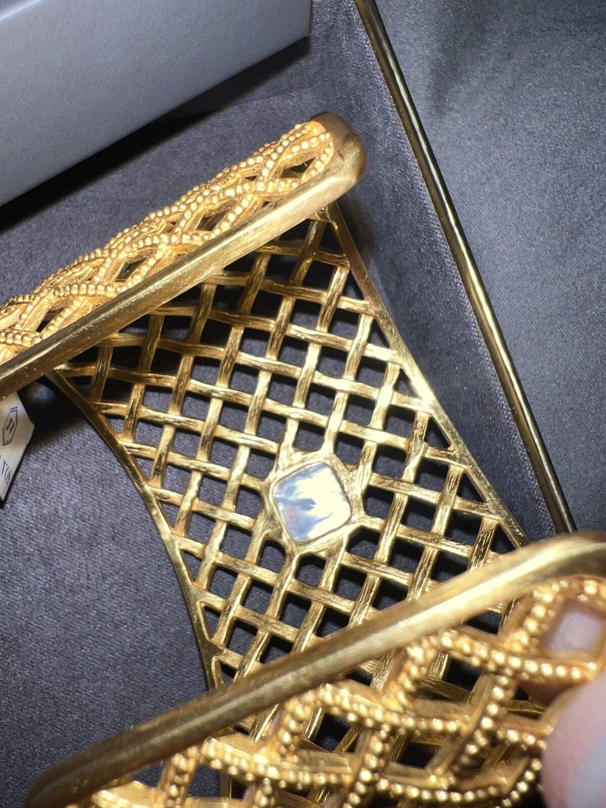 Julie Vos Basketweave Cuff Bracelet 24k Gold Plated Iridescent Clear White Stone Julie Vos