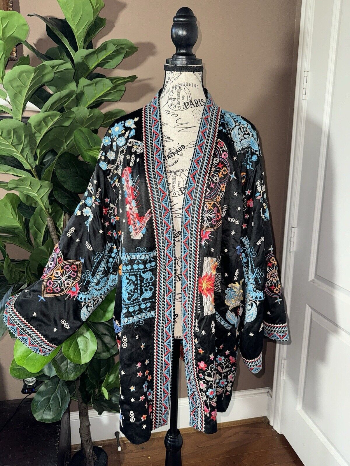 Johnny Was XL 1X Reversible KIMONO Jacket Coat Wrap Embroidery STUNNING