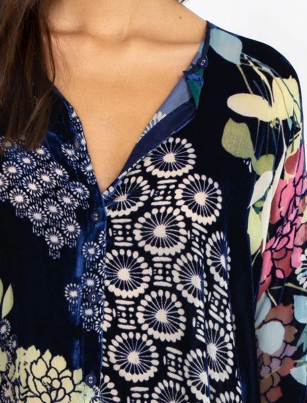 Johnny Was 2X Plus Blue Burnout Velvet Button Up Blouse Shirt Tunic Top Johnny Was