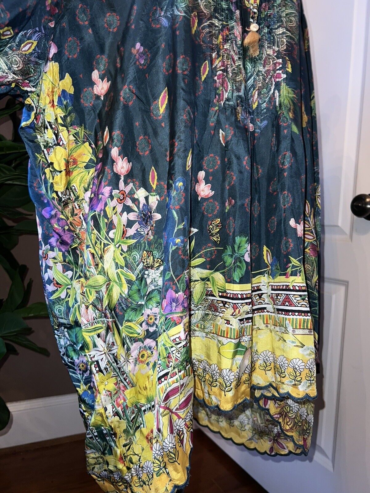 Silk Johnny Was Tunic Top 1X 1XL 100% Silk Soft Flowy Butterflies Flora