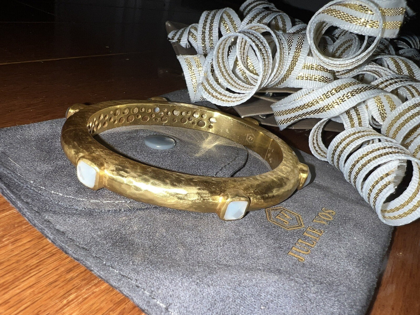 Julie Vos Hinged Bangle Bracelet Clear Iridescent Stones Slightly Milky In Color Julie Vos