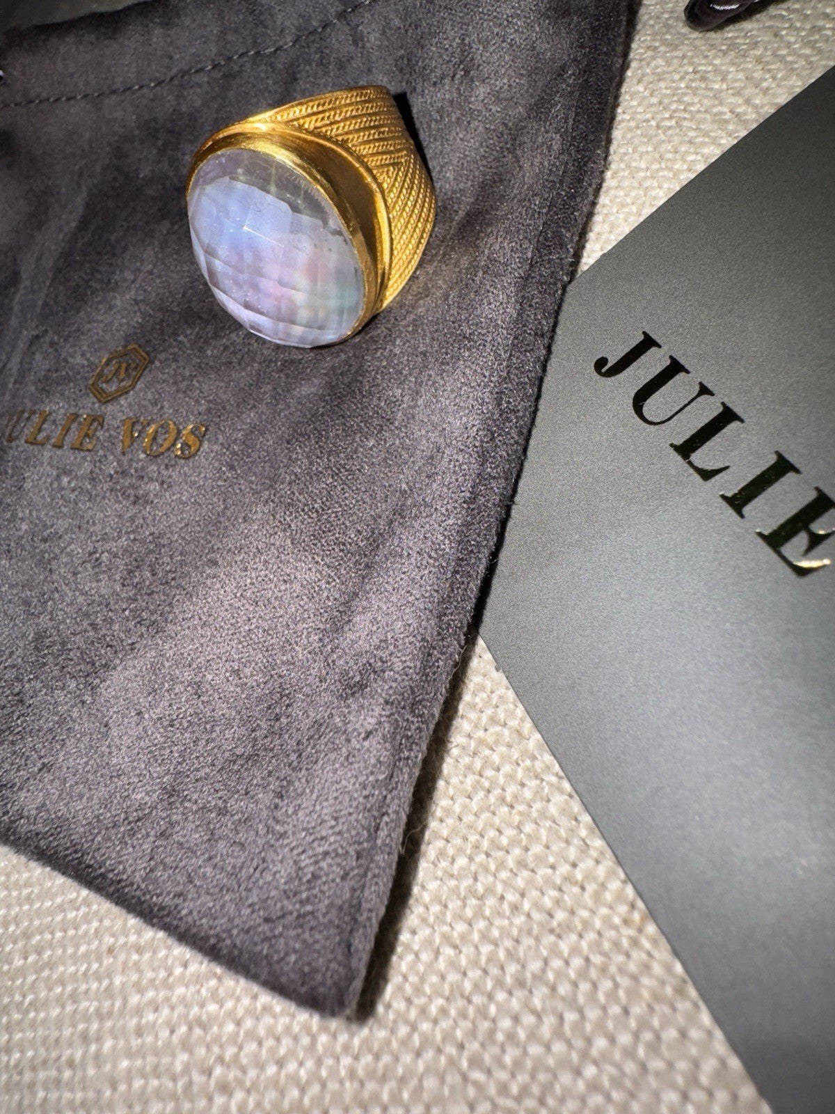 Julie Vos 7 Iridescent Heather Lavender Statement Ring ADJUSTABLE 24K Plated Julie Vos