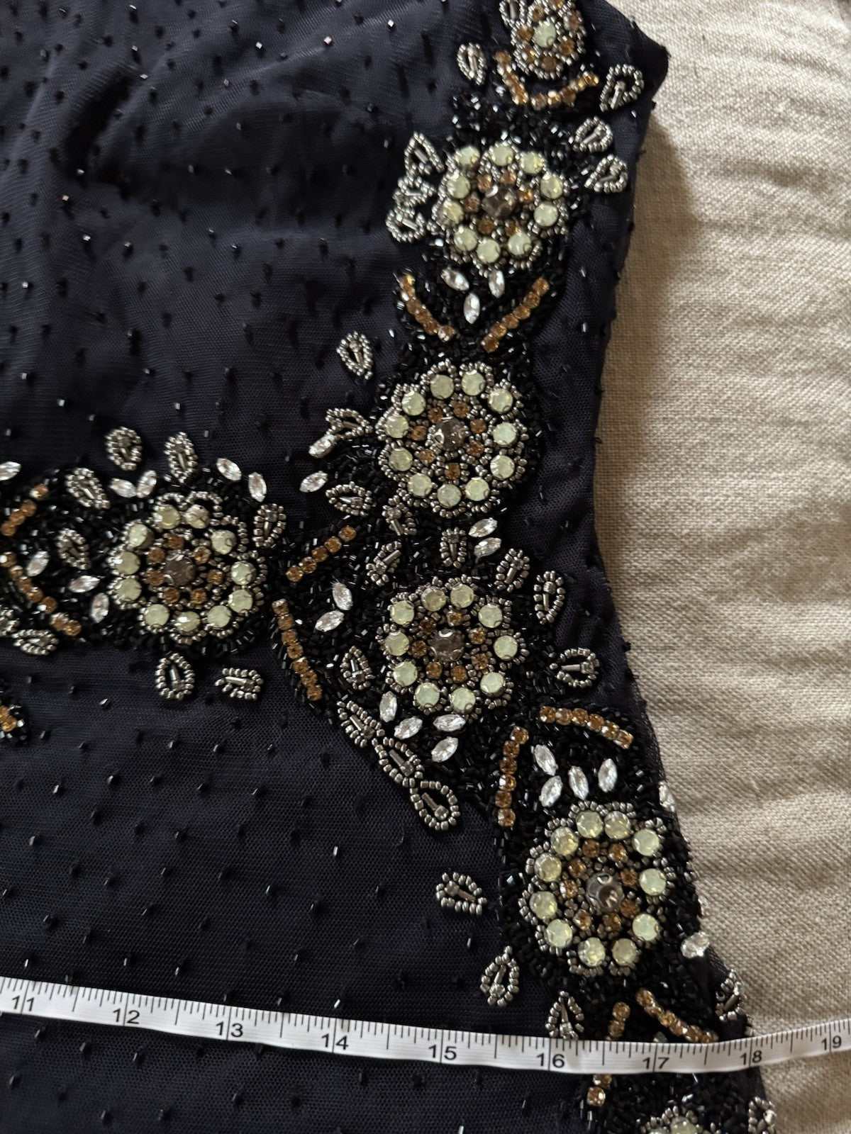 Johnny Was Black Label Sz 8 Jeweled Mesh MIDI Dress Dark Navy $598 Ret Johnny Was