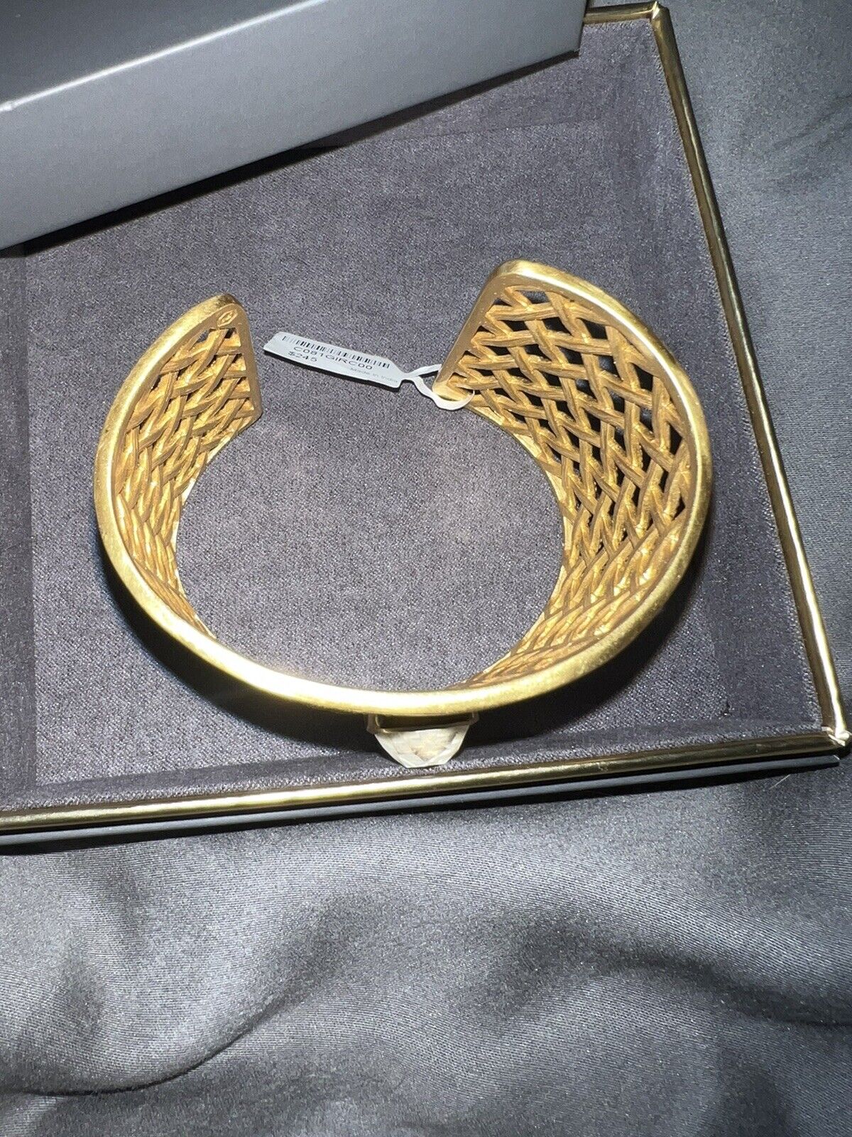 NEW Julie Vos Basketweave Cuff Bracelet 24k Gold Plated Iridescent White Stone