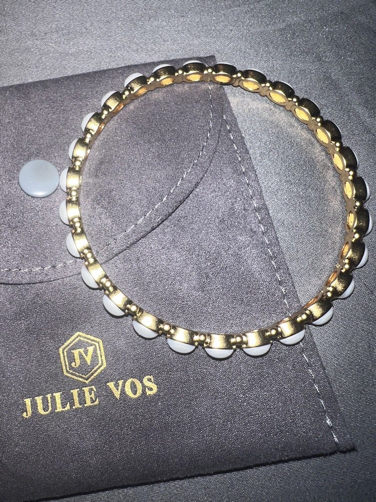 NEW Julie Vos Mykonos Pearl Bangle Bracelet Sz Lg 24k Gold Plated NWOT