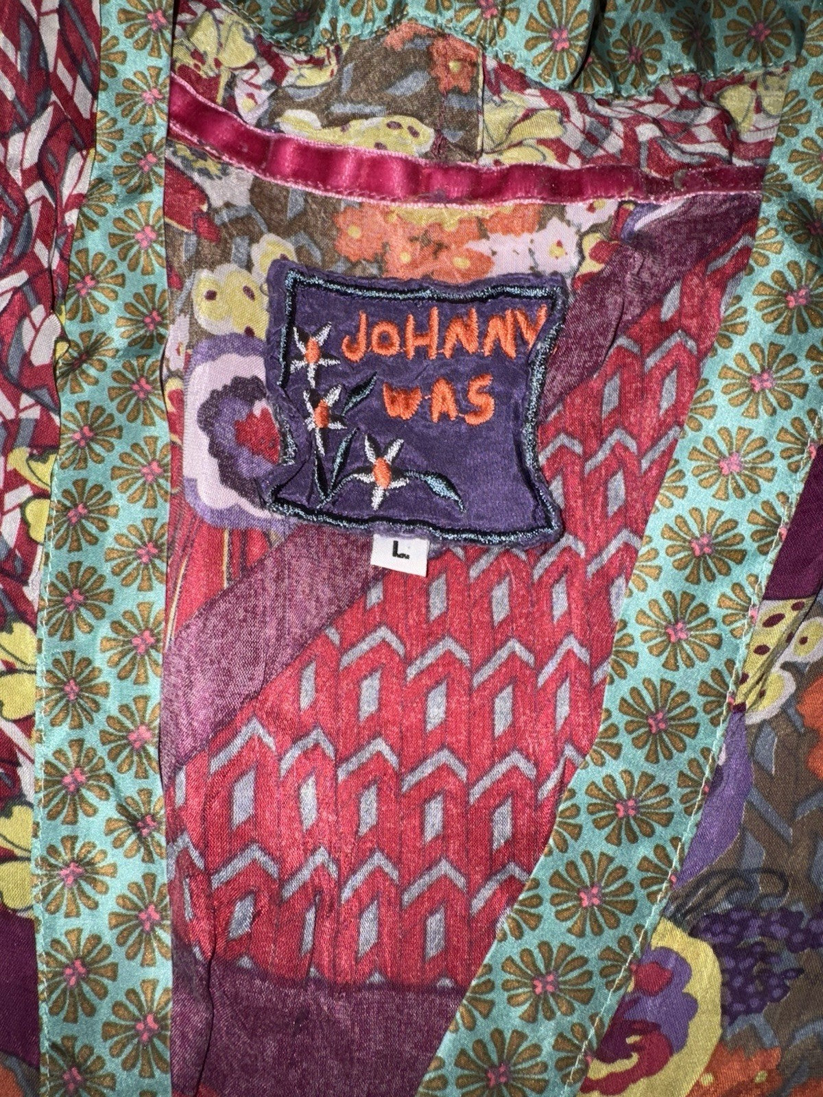 Johnny Was L Purple Tie Waisted Mini Dress Tunic Embroidered Lightweight Cool Johnny Was