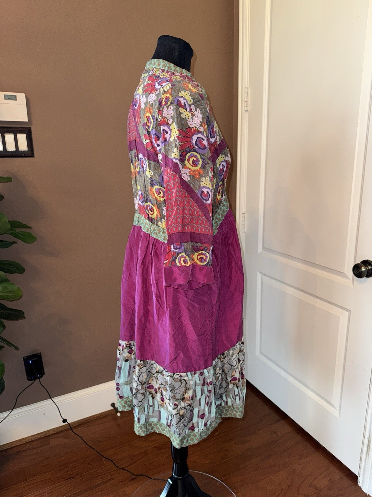 Johnny Was L Purple Tie Waisted Mini Dress Tunic Embroidered Lightweight Cool Johnny Was