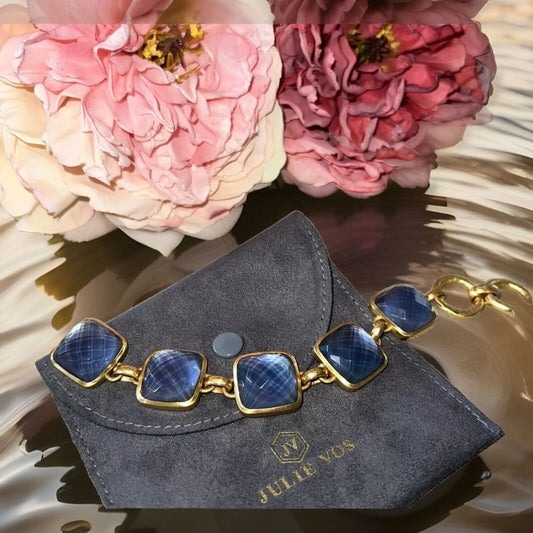 Julie Vos 8” Large Size Deep Blue 24k Plated Link Bracelet Adjustable Toggle Julie Vos