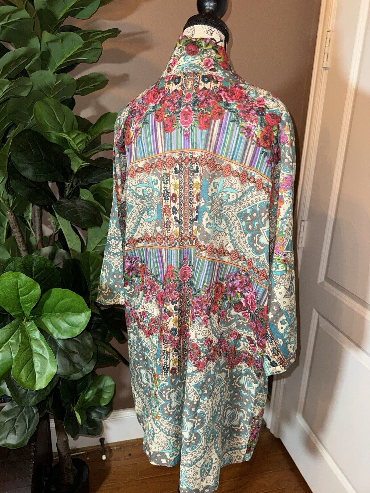 Johnny Was 100% Cotton Kimono M Medium Top Wrap Cardigan Jacket Pockets