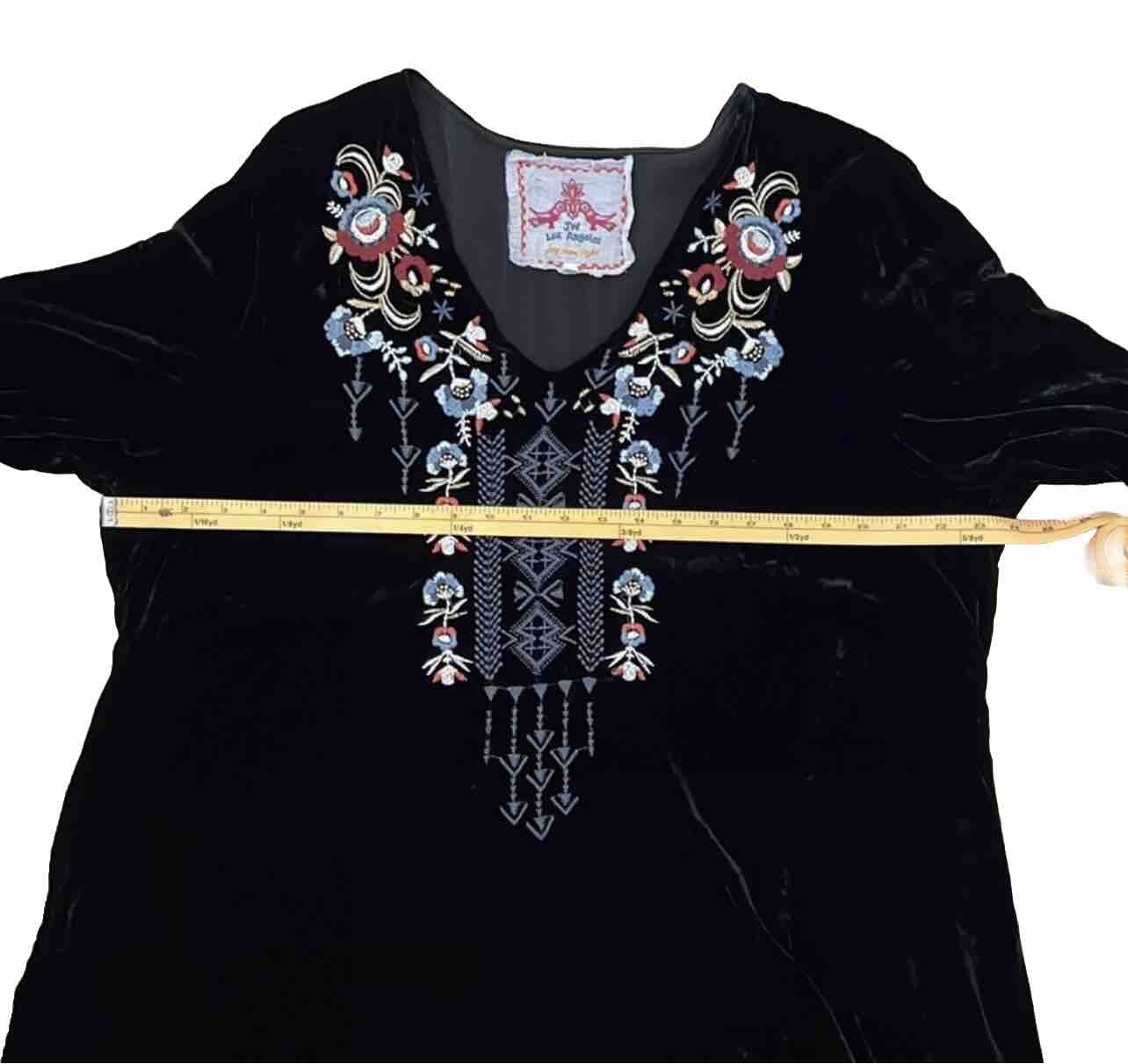 Johnny Was XXL Black Velvet Tunic Top Mini Dress Embroidered Blouse Shirt BOHO Johnny Was