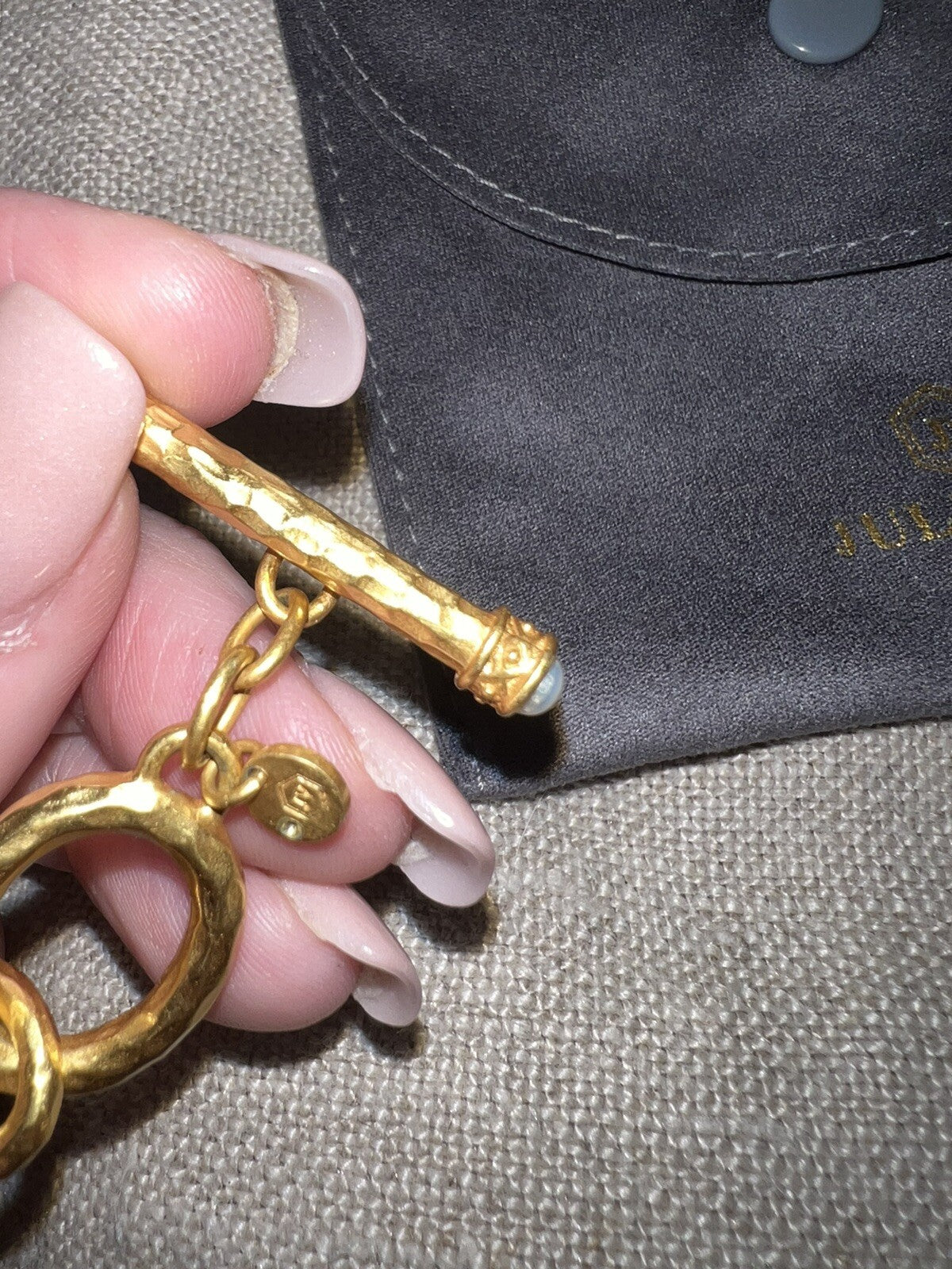 Julie Vos 24k Gold Plated Toggle Chain Link Bracelet PEARL END CAPS Julie Vos