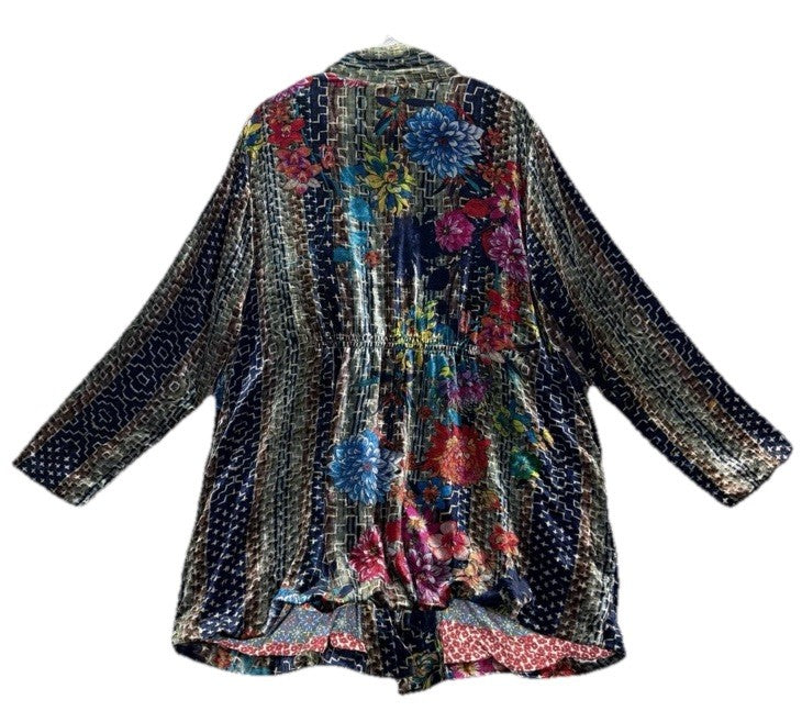 Johnny Was XXL Plus Velvet & Silk Kimono Wrap Jacket Cardigan Duster Floral Johnny Was