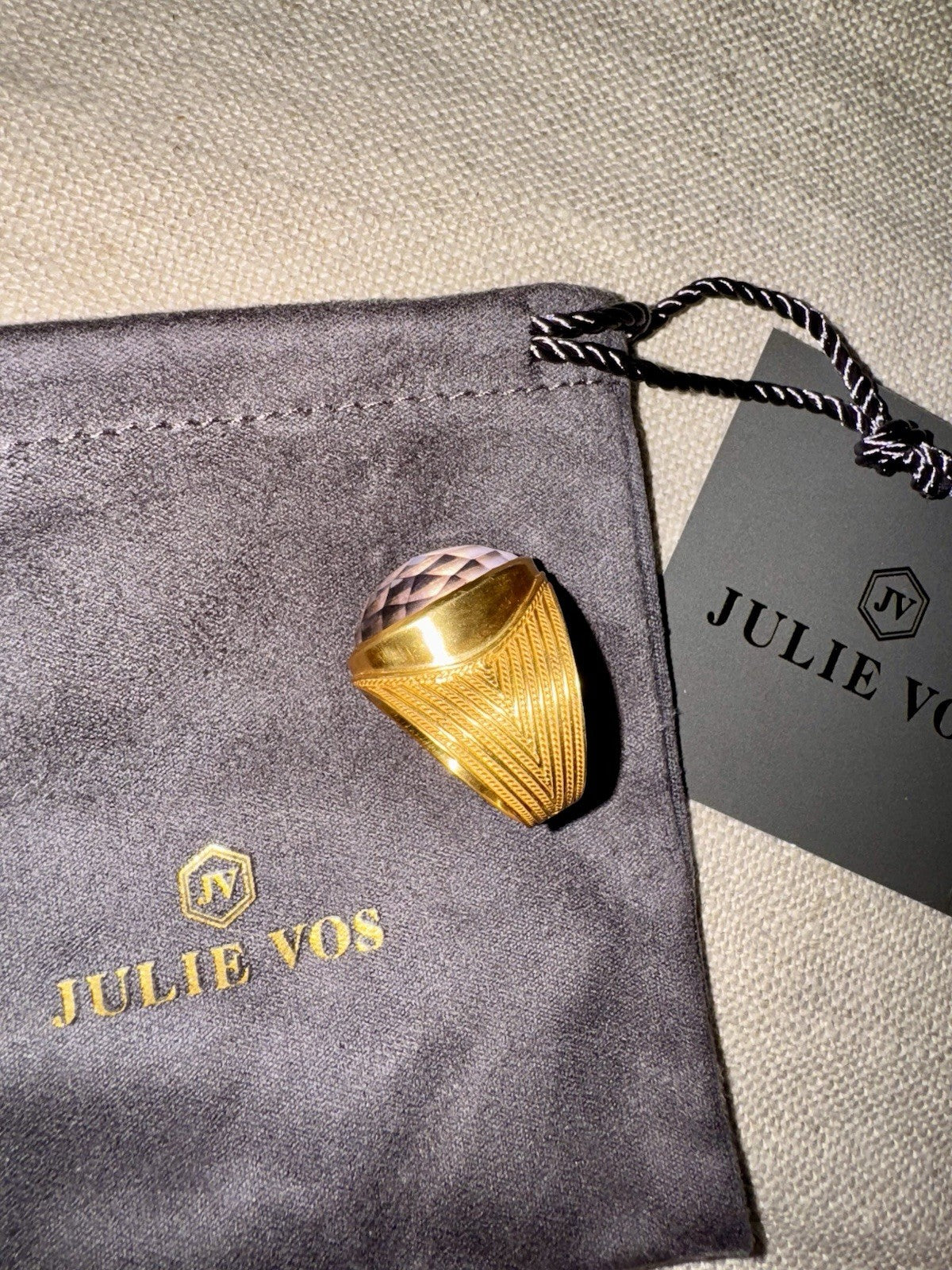 Julie Vos 8 Iridescent Heather Lavender Statement Ring ADJUSTABLE 24K Plated Julie Vos