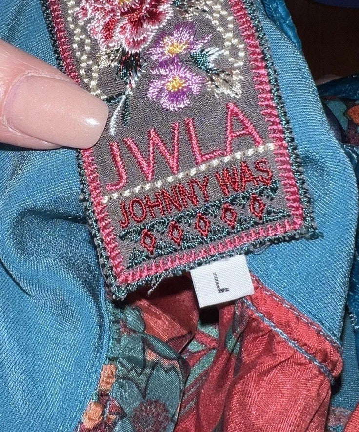 2 pc Johnny Was Large Teal Blue Velvet & Silk Tunic Top FREE Matching Undershirt Johnny Was