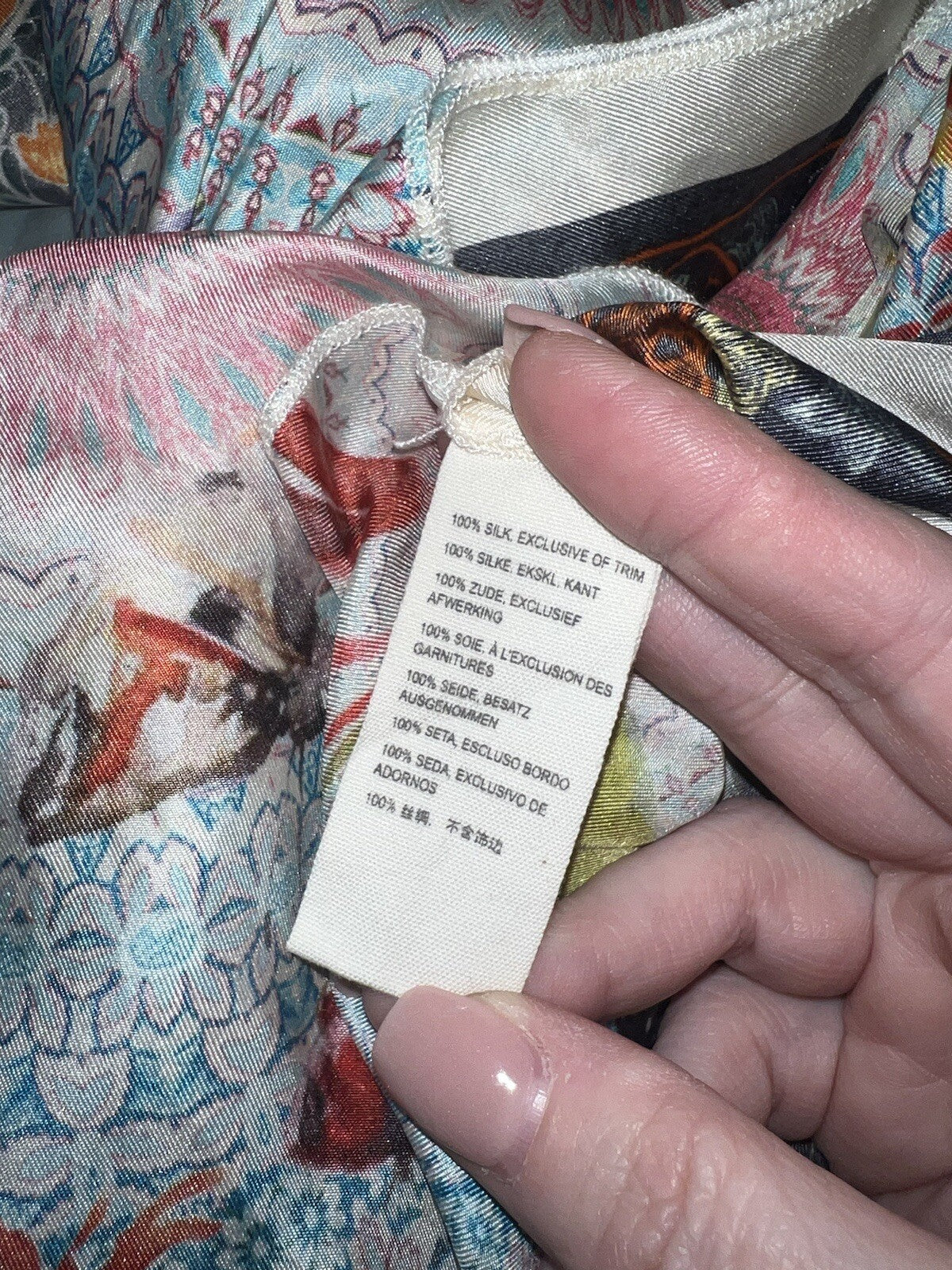 Johnny Was O/S 100% Silk Kimono Wrap Top Cover Up Beading 33”PTP Lightweight Johnny Was