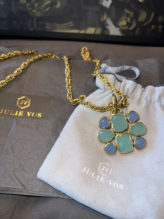 Julie Vos Light Blue & Green Chalcedony Statement Necklace  Long Chain