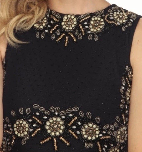 Johnny Was Black Label Sz 8 Jeweled Mesh MIDI Dress Dark Navy $598 Ret Johnny Was