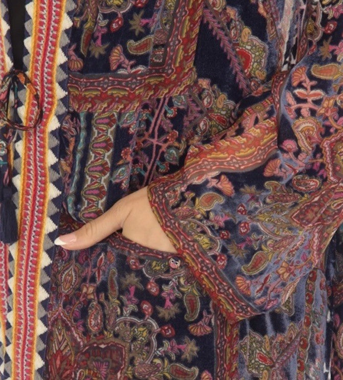 Johnny Was M Medium Burnout Velvet Kimono Duster Wrap Cardigan Jacket Purple Johnny Was