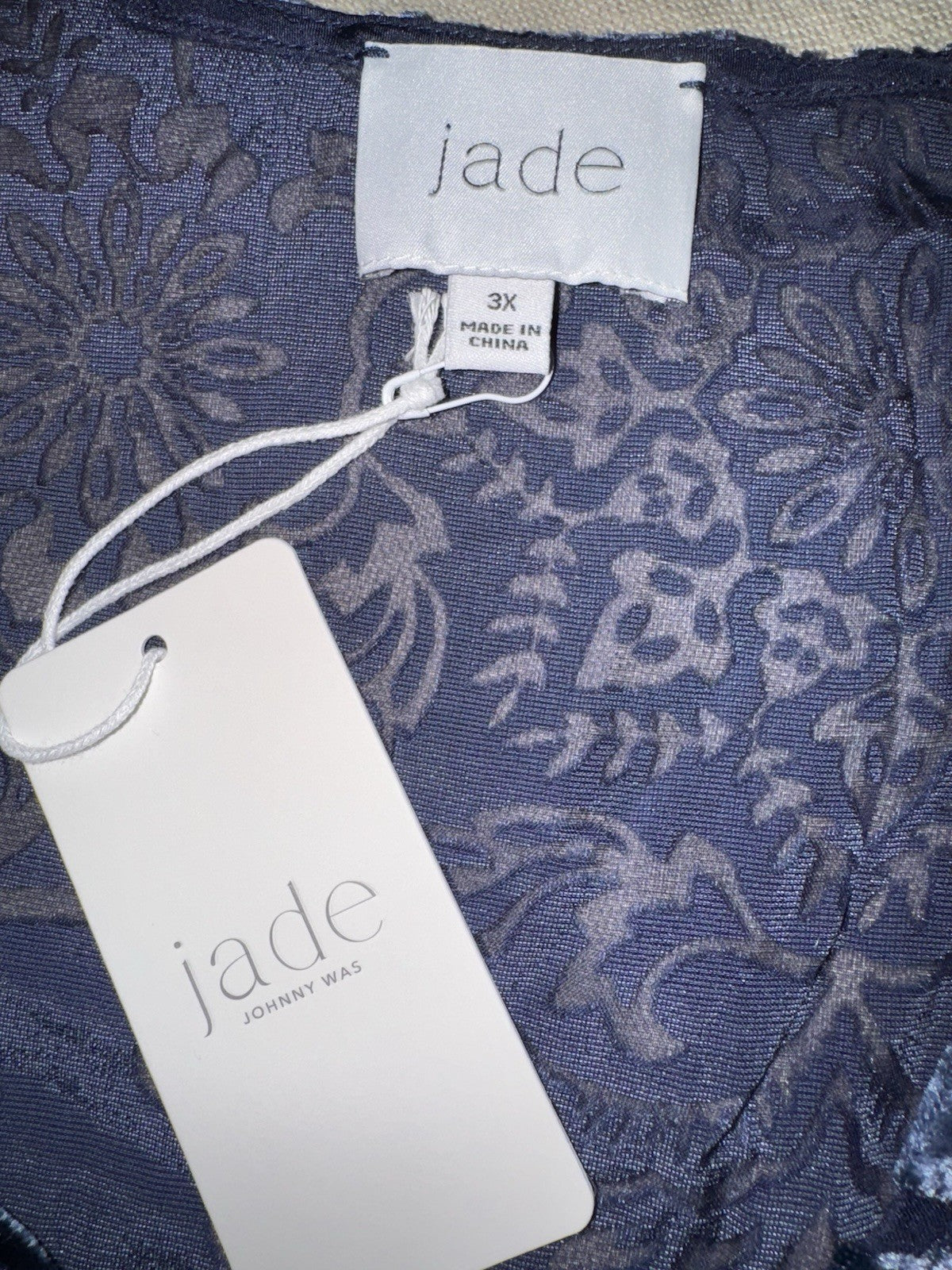 Johnny Was 3X Midnight Blue Velvet Burnout Shift MIDI Dress Lightweight Cool Johnny Was