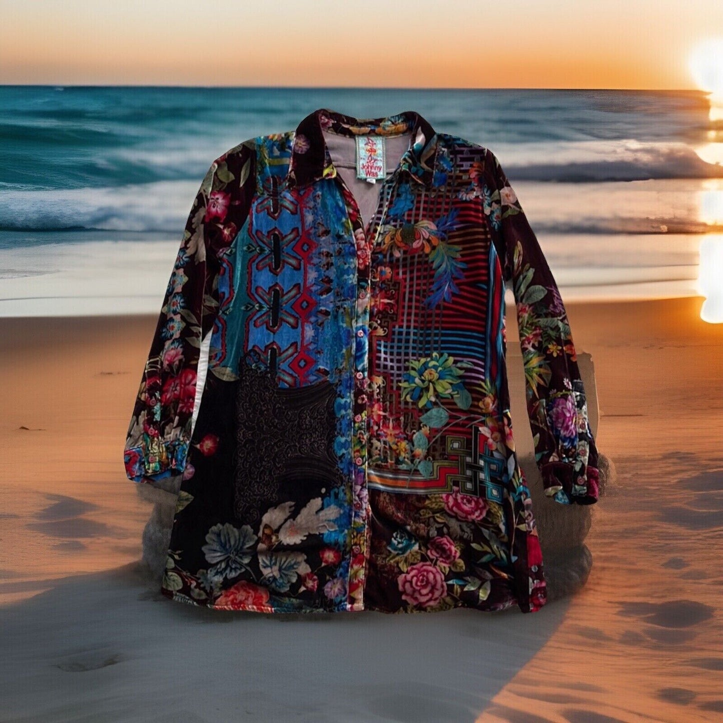 Johnny Was 2X 2XL XXL Dream Velvet Button Up Top Shirt Blouse Floral