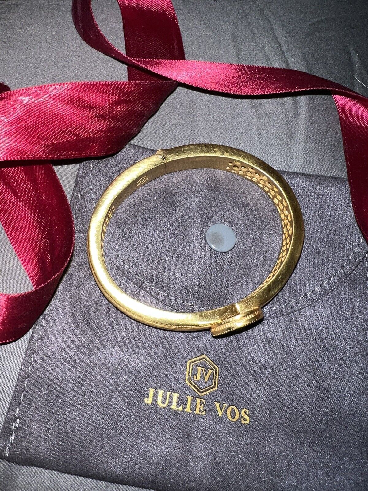 NEW Julie Vos Coin Medallion Hinged Cuff Bangle Bracelet 24k Gold Plated & CZ