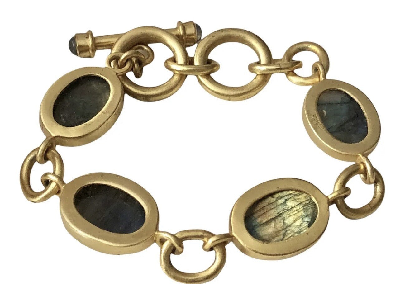 New Julie Vos Calypso Real Labradorite Toggle Link Bracelet 24K Gold Plated Julie Vos