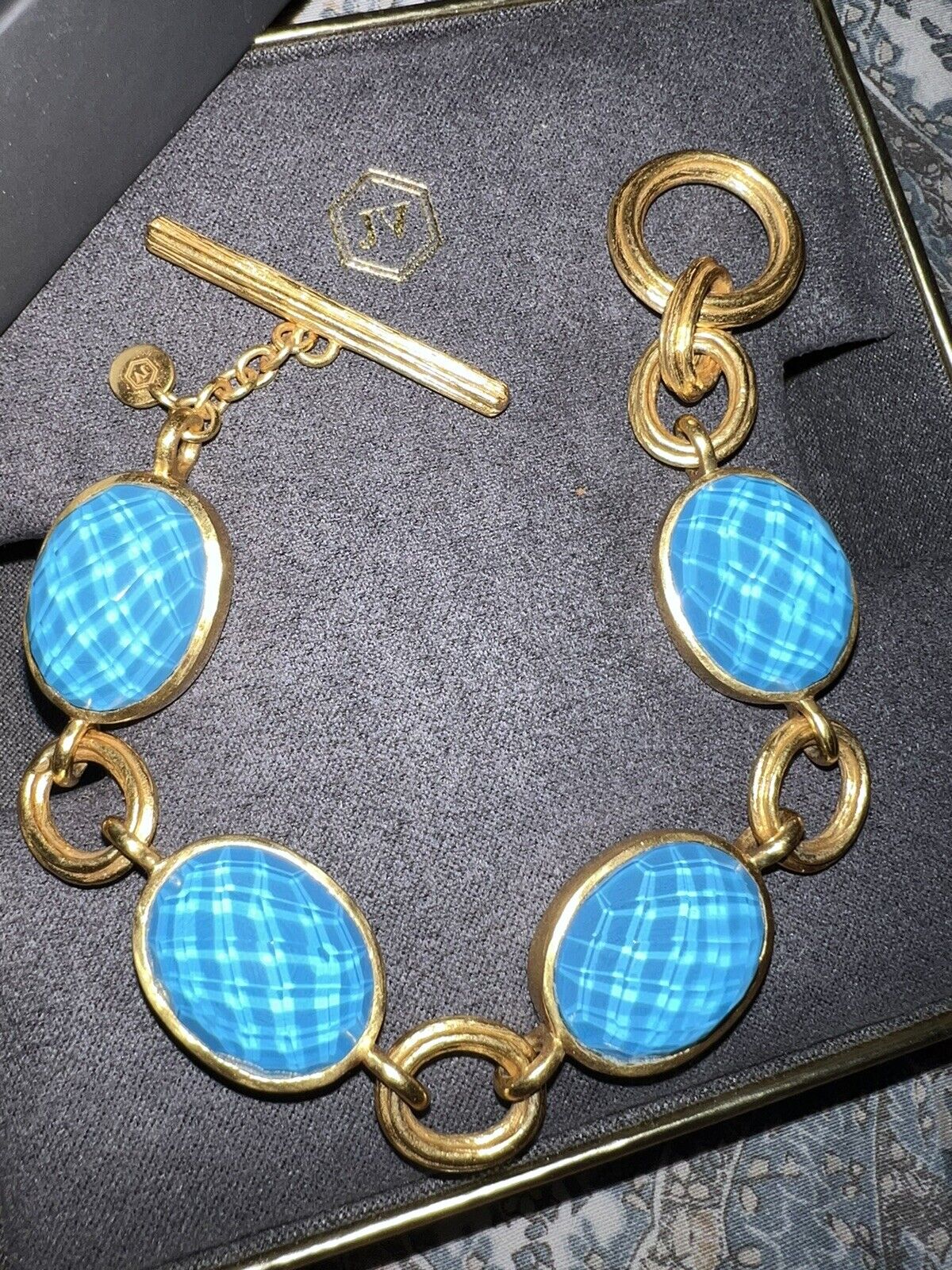 NEW Julie Vos Pacific Blue Toggle Link Bracelet 24k Gold Plates NWOT