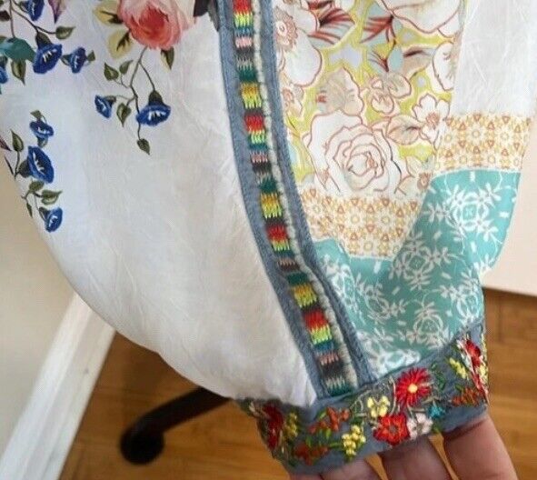 Johnny Was 3X 3XL Silky Kimono Cardigan Wrap Jacket Embroidery & Flowers