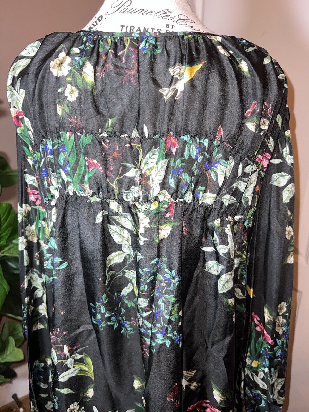 Johnny Was 100% Silk Black Floral Tunic Top Kimono 2X 2XL XXL  Butterfly