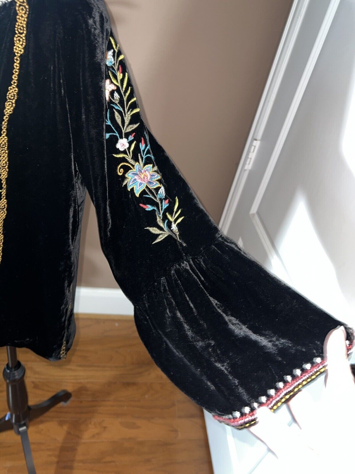 NEW Johnny Was Black Velvet Embroidered Peasant Tunic Top Kimono Sz XL 1X NWOT