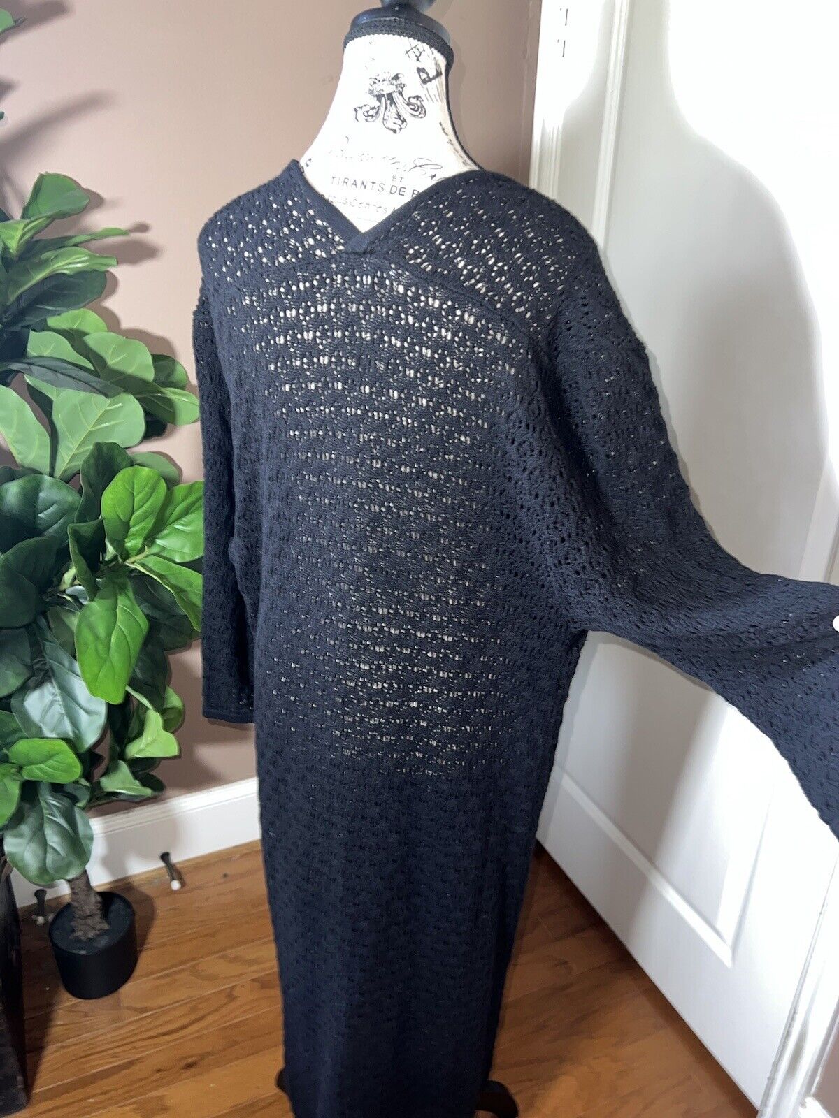 Johnny Was Black Crochet Long Kimono XL 1X 1XL  Duster Cover Up Wrap