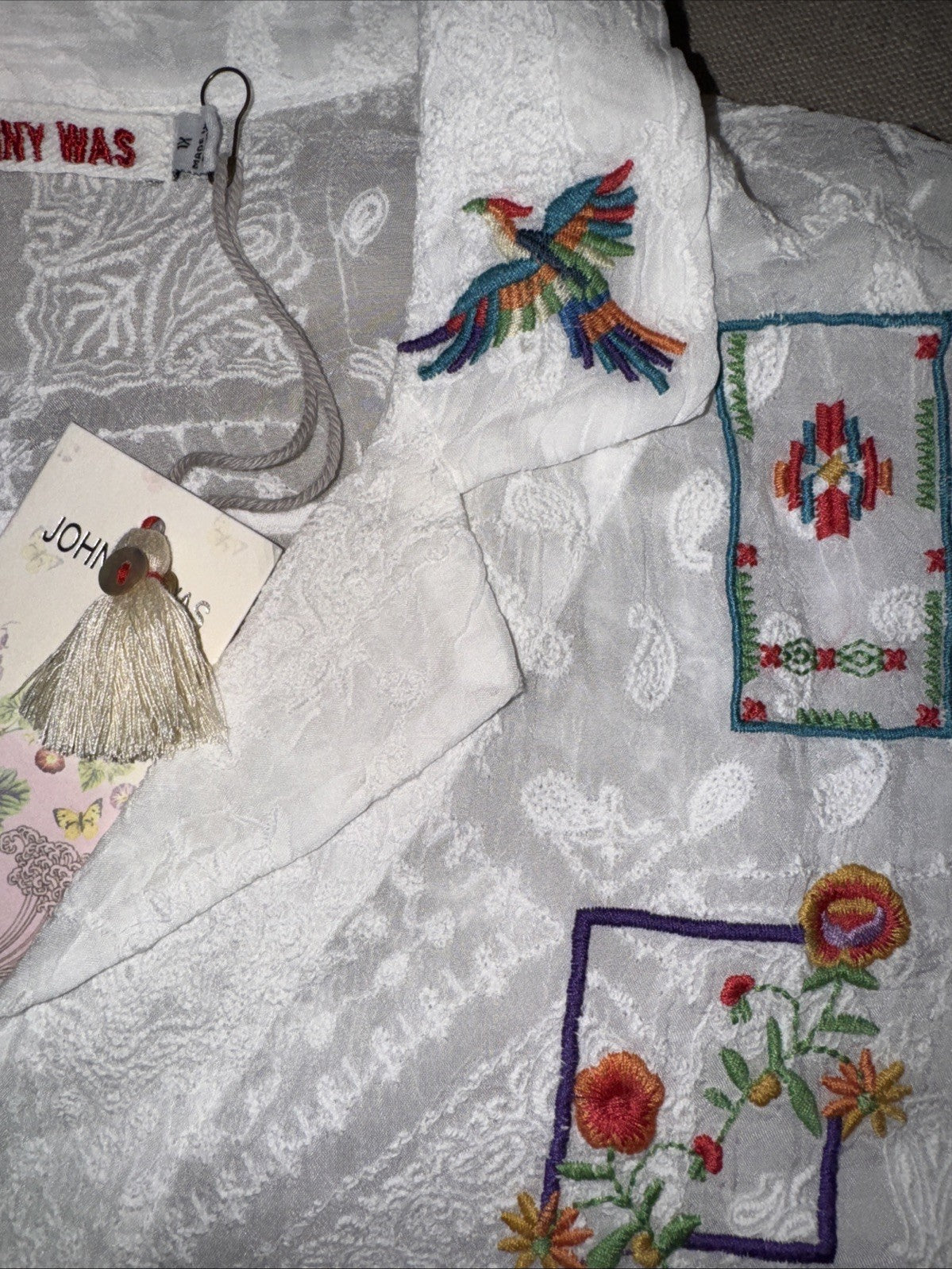 Johnny Was 1X Plus White Cotton Button Up Shirt Tunic Top Blouse Embroidered Johnny Was