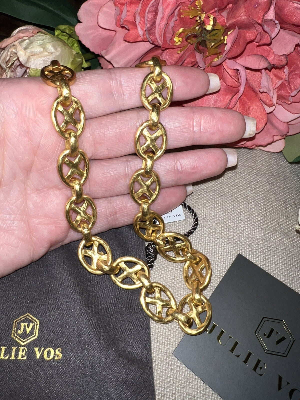 Julie Vos 24k Gold Plated XO Toggle Link Necklace ADJUSTABLE STUNNING Julie Vos