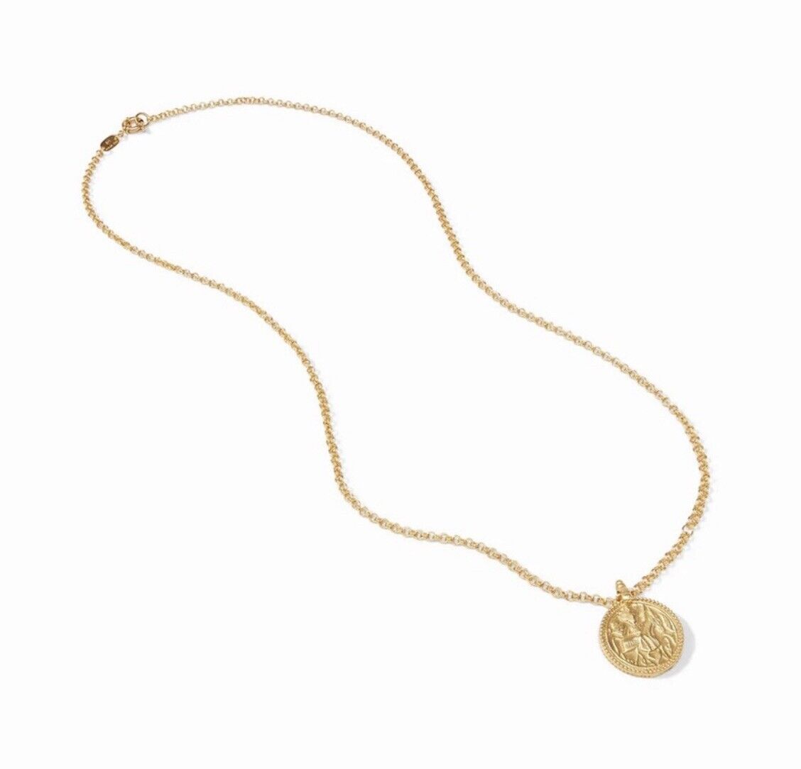 Julie Vos 38” Coin Pendant & Long Link Chain Necklace 24k Gold Plated CLASSIC