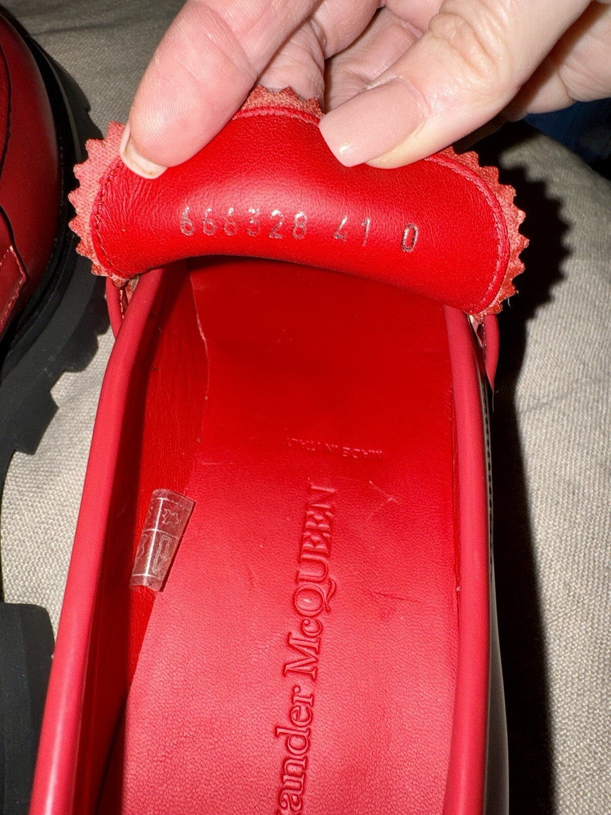 Alexander McQueen Wander Women's Red Leather Platform Loafer Shoes IT 41 / US 11 Alexander McQueen