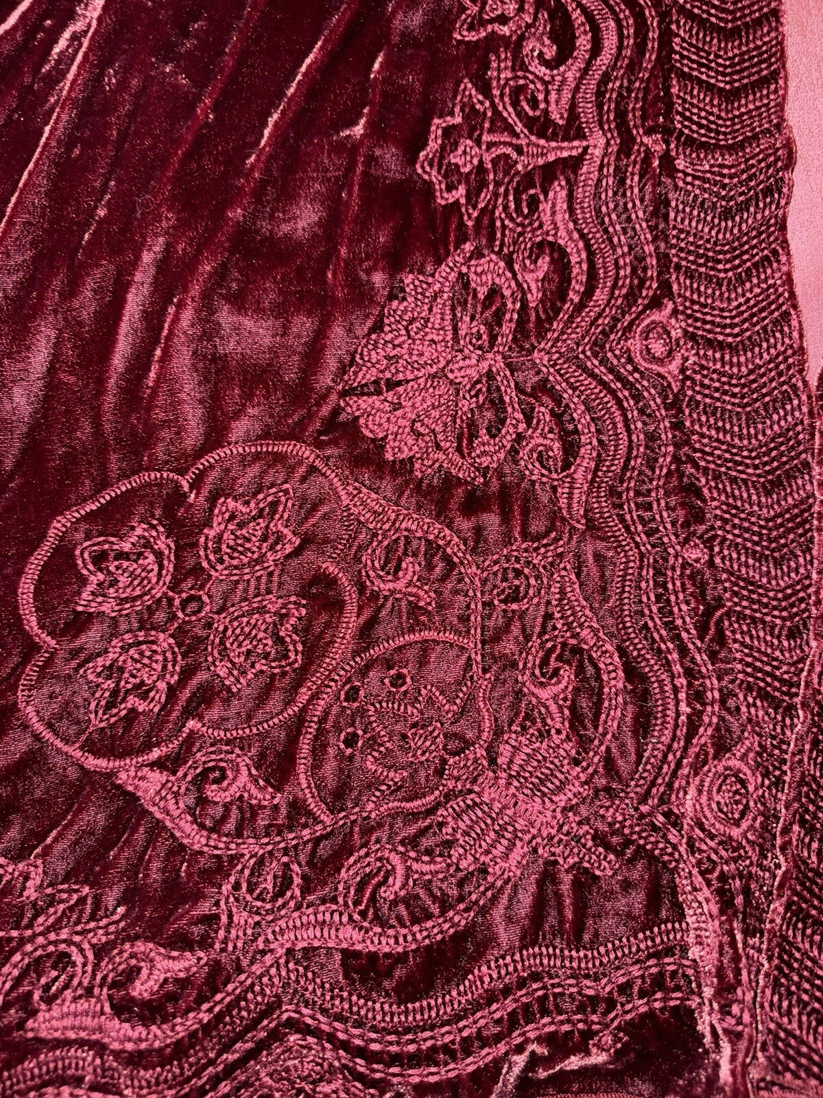 Johnny Was L Large Deep Wine Red Velvet Kimono Wrap Cardigan Tonal Embroidery Johnny Was