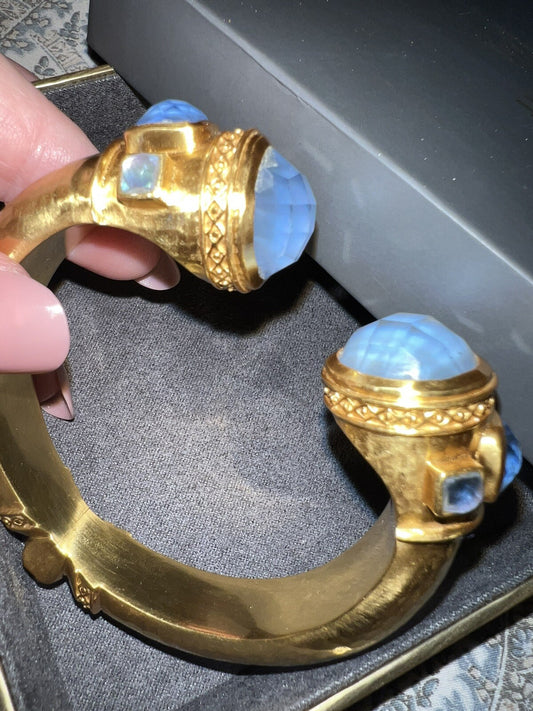Julie Vos Statement Hinged Bangle Bracelet Cuff Light Blue Iridescent Julie Vos