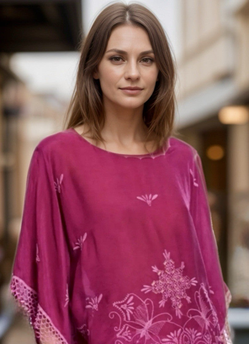 Johnny Was 3X Plus Fushia Pink Tunic Top Peasant Blouse Lightweight Cool Shirt Johnny Was