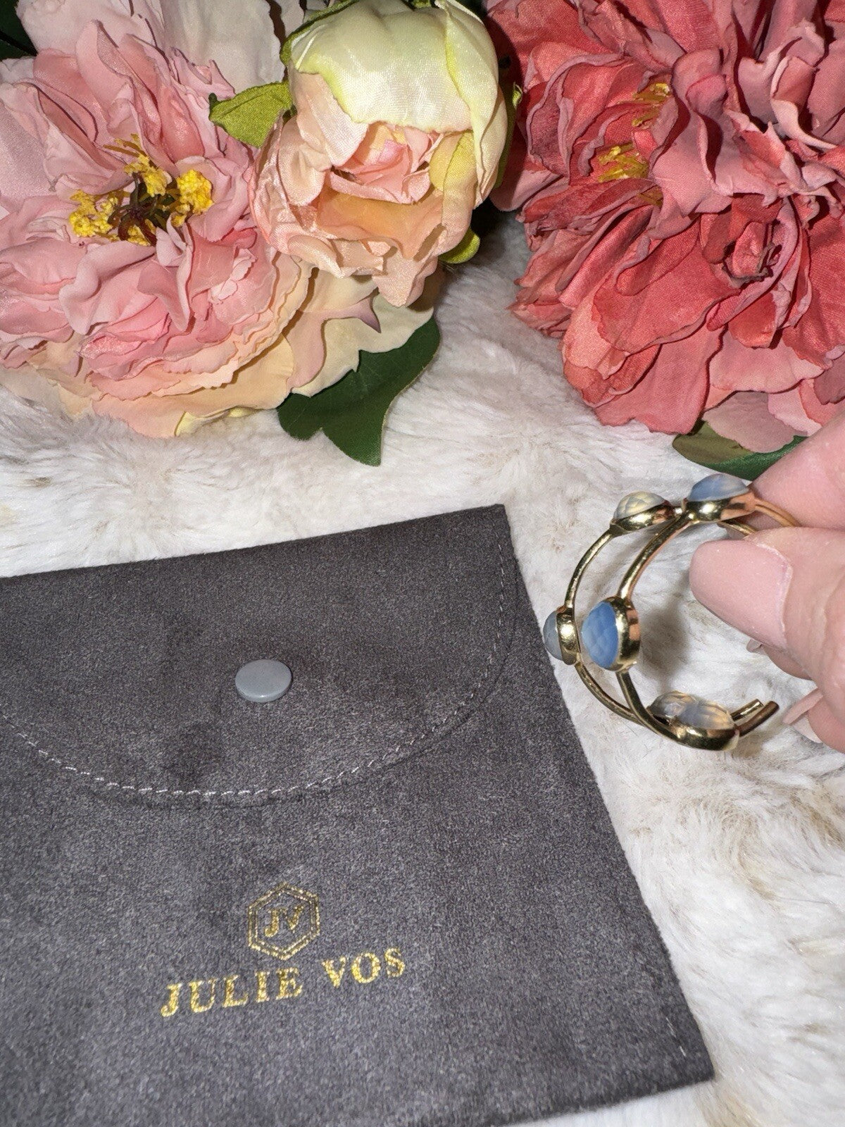 Julie Vos Blue & 24k Gold Plated Hoop & Stone Earrings 1.25” RETIRED VINTAGE Julie Vos