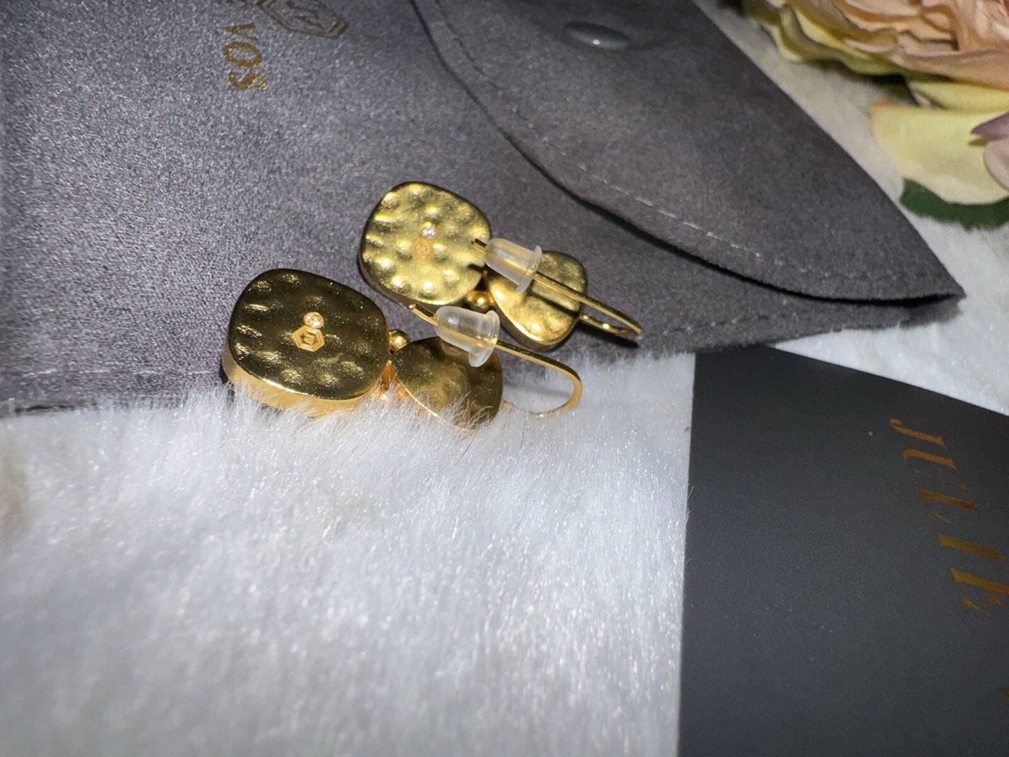 Julie Vos Iridescent Clear Drop Earrings 24k Gold Plated   STUNNING Julie Vos