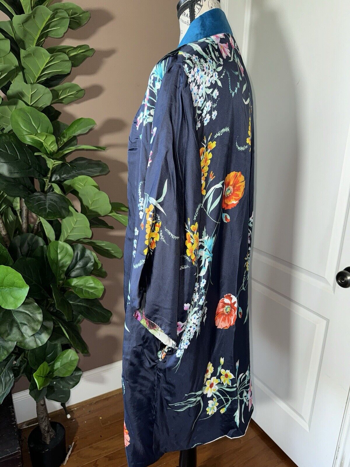 Johnny Was Sz L Silky Kimono Duster REVERSIBLE Embroidered Cardigan Wrap