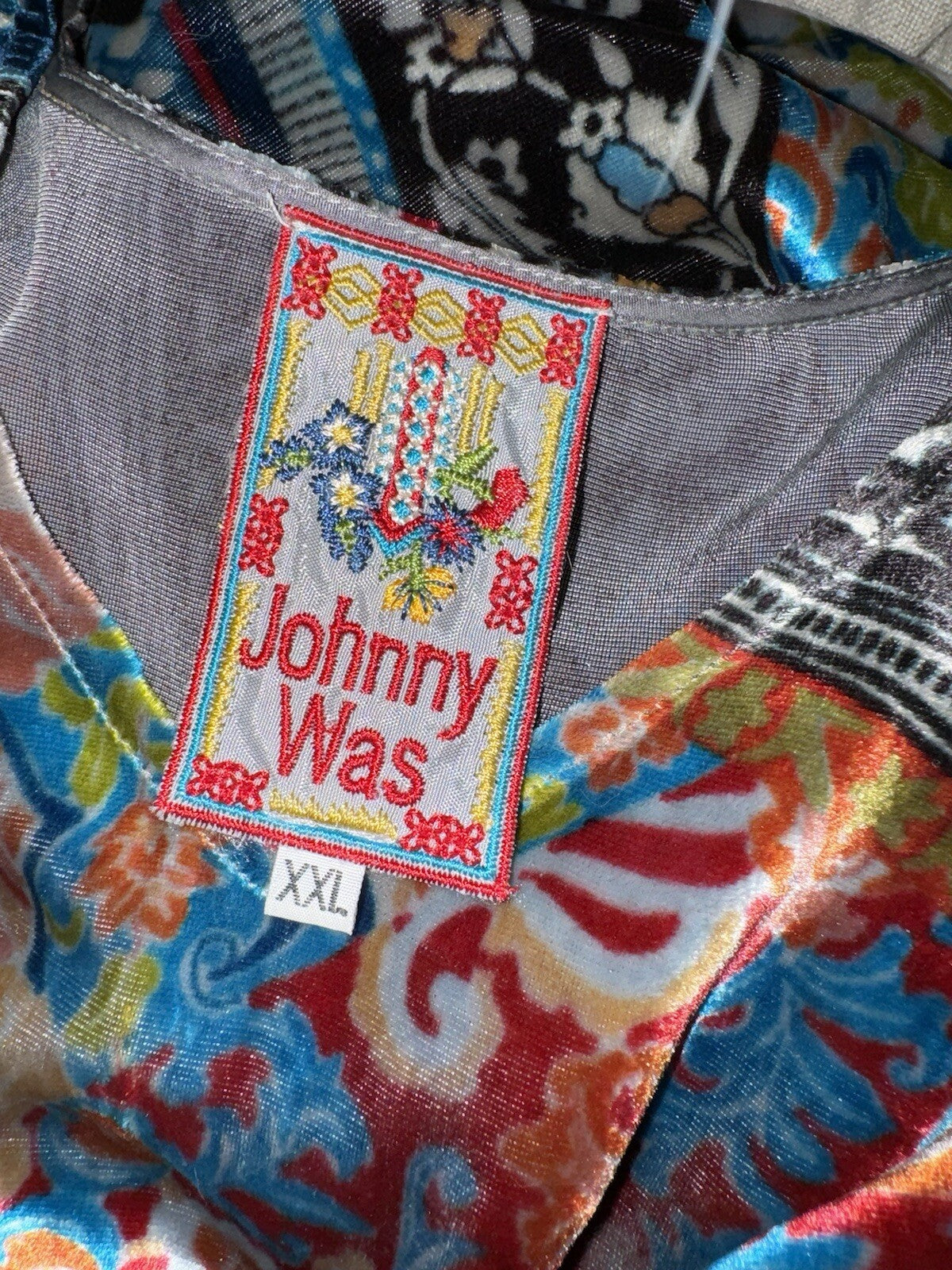 Johnny Was XXL Velvet Mini Shift Dress Tunic Or Top Shirt Jewel Tones BOHO Johnny Was