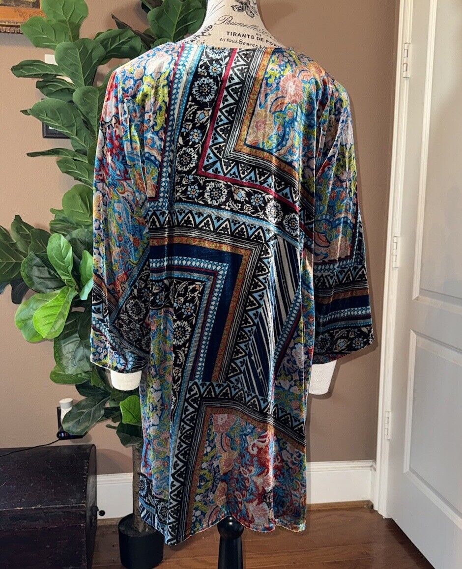 Johnny Was XXL 2X 2XL Velvet Tunic Top Mini Shift Dress Shirt Jewel Tones