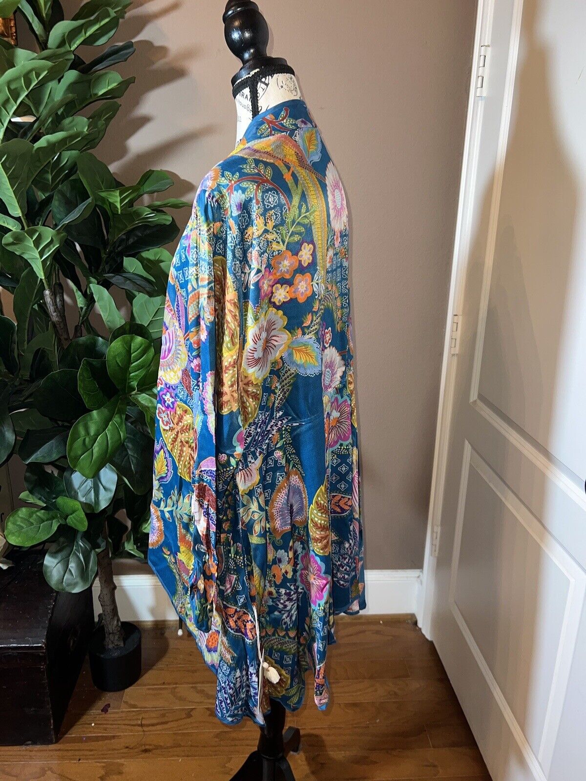 Johnny Was Duster Kimono REVERSIBLE XL 1X   Teal Blue & Wine Red Florals