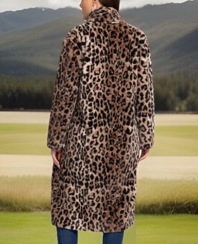 Johnny Was 3X 3XL Faux Fur & Silk Coat Leopard Print Long Length Jacket Wrap