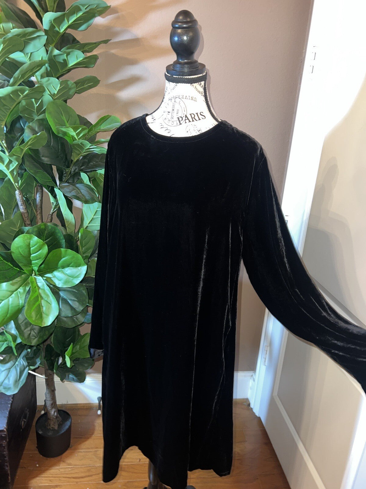 Eileen Fisher Black Velvet MIDI Dress Beautifully Soft Sz M  MSRP $398 Eileen Fisher