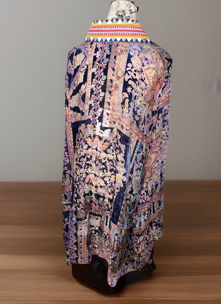 Johnny Was M Medium Burnout Velvet Kimono Duster Wrap Cardigan Jacket Purple Johnny Was