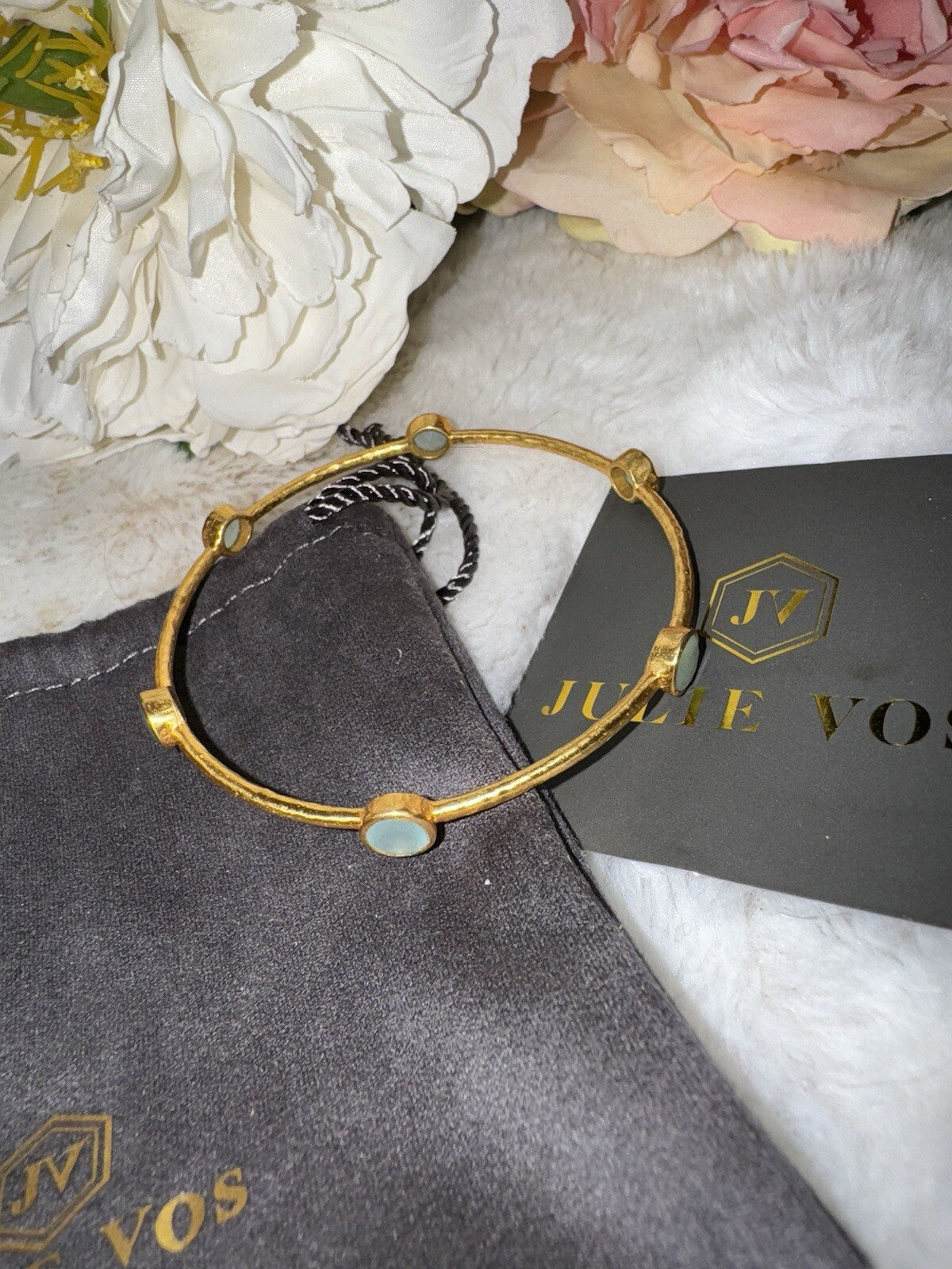 Julie Vos Small Seafoam Green Six Station Milano Luxe Bangle Bracelet 24k Plate Julie Vos