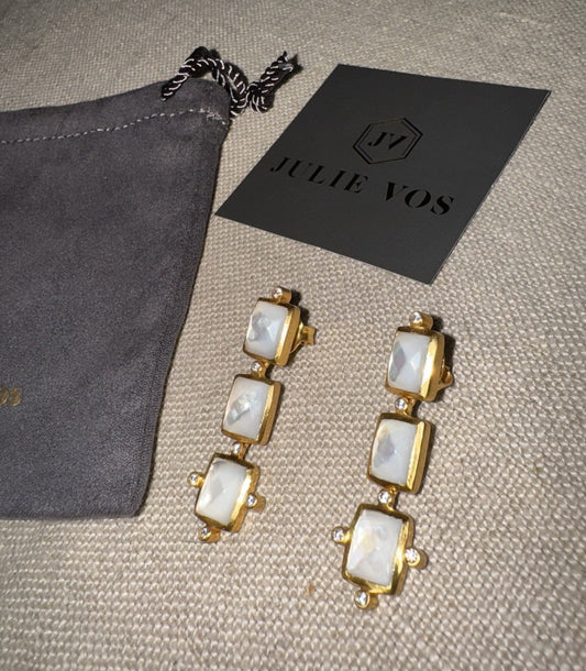 Julie Vos Dangle Drop Creamy White Mother Of Pearl Earrings 24k Gold Plate Julie Vos